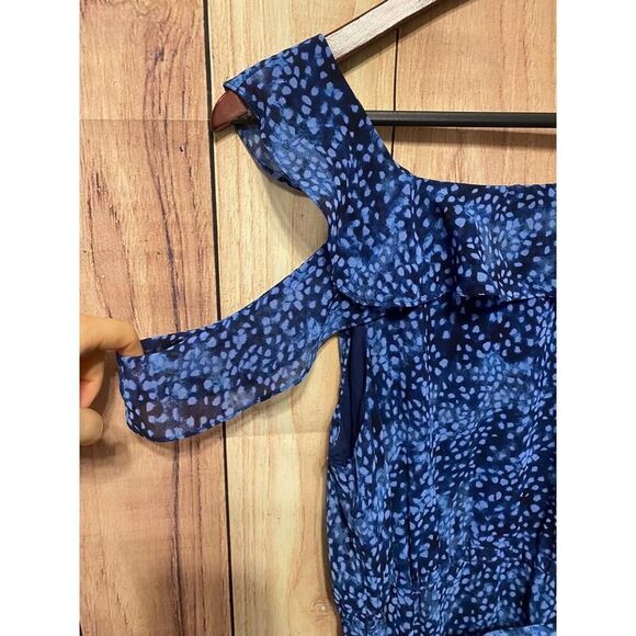 HALSTON XL Cobalt Blue Ruffled Cold-Shoulder Maxi Dress Flowy Carmen sleeves - Picture 4 of 9